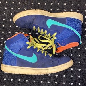 Nike Dunk High l Deep Royal Blue-Crystal Mint-Electric Yellow | Size 10.5 | Used
